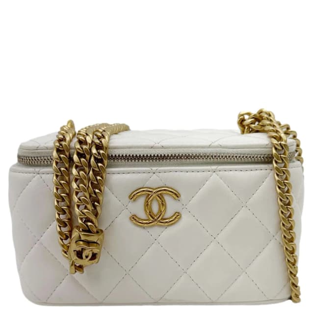 Chanel Pillow Crush Small Quilted Lambskin Leather Vanity Case With Chain White in White Lambskin from Dallas Designer Handbags, photo 1 of 1