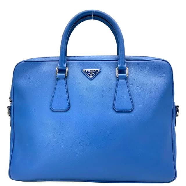 Prada Business Briefcase Handbag Triangle Logo Saffiano Leather Blue Document in Blue Saffiano leather from The Reluxe, photo 1 of 1