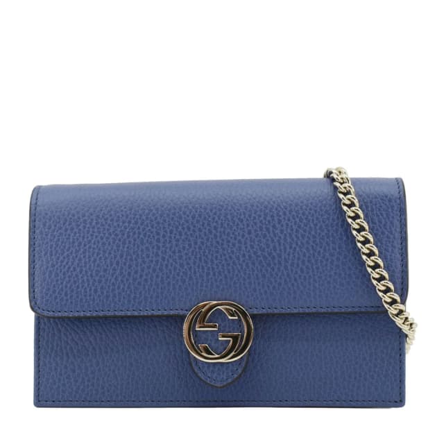 Gucci Dollar Interlocking G Calfskin Leather Chain Wallet Crossbody Bag Blue 510314 in Blue Calfskin from Dallas Designer Handbags, photo 1 of 1