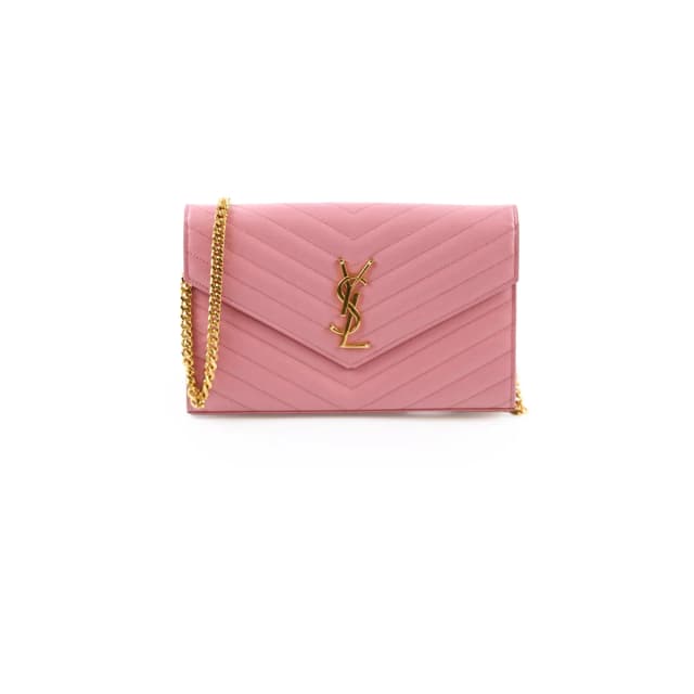 Saint Laurent Cassandra Envelope Wallet On Chain WOC Pink in Pink Leather from The Purse Affair, photo 1 of 1
