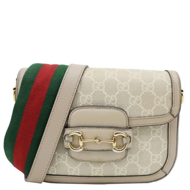 Gucci Horsebit 1955 Flap Small GG Supreme Canvas Shoulder Bag Beige 658574 in Beige Canvas from Dallas Designer Handbags, photo 1 of 1