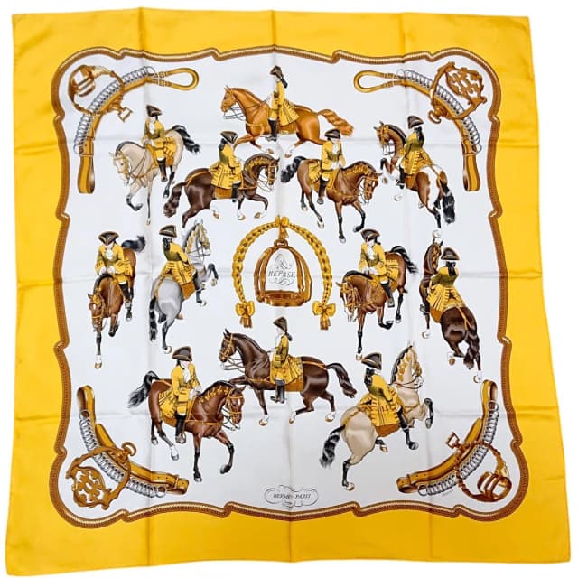 Hermès Carre 90 Reprise Ledoux Yellow Silk 100% Large Scarf in Yellow Silk from The Reluxe, photo 1 of 1