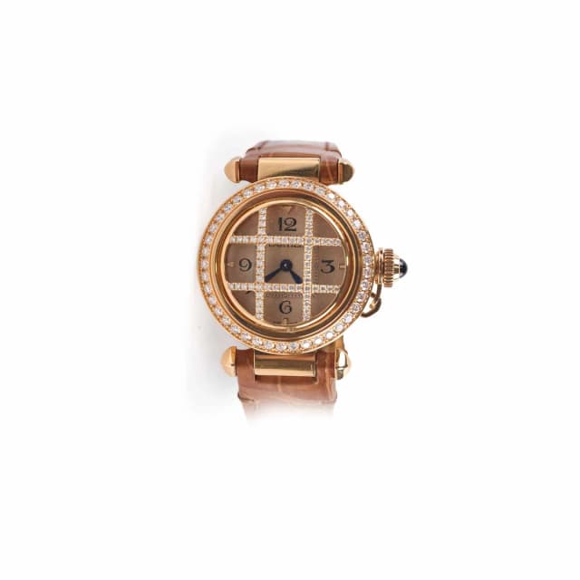 Pasha De Cartier 30mm Pink Gold with Diamond Quartz Watch in Pink Crocodile from The Purse Affair, photo 1 of 1