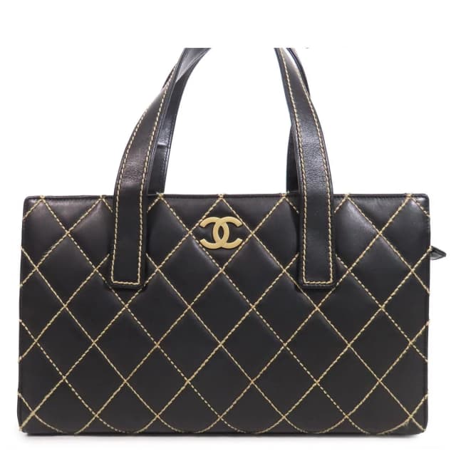 Chanel Wild Stitch Tote Bag Black Gold Leather CC Logo in Black Leather from The Reluxe, photo 1 of 1