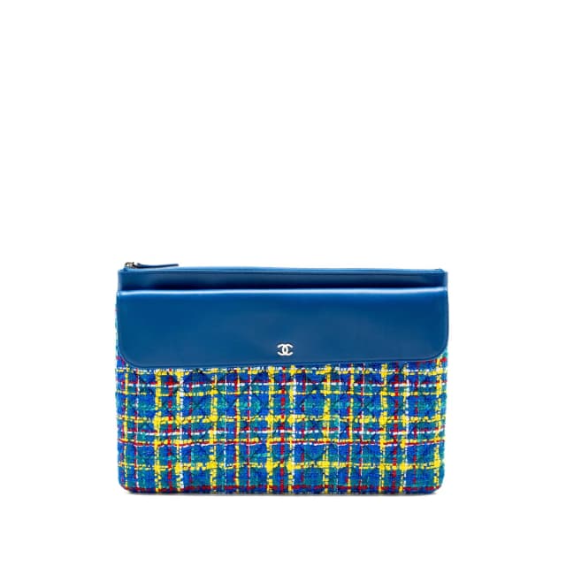 Chanel Quilted O-Case Pouch Tweed/Leather Blue/Multicolour SHW in Blue Tweed from EMIER, photo 1 of 1