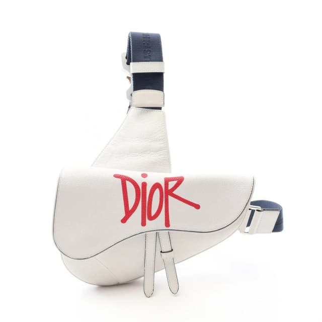 Dior Waist Bag Saddle White Navy Red Leather in White Leather from The Reluxe, photo 1 of 1