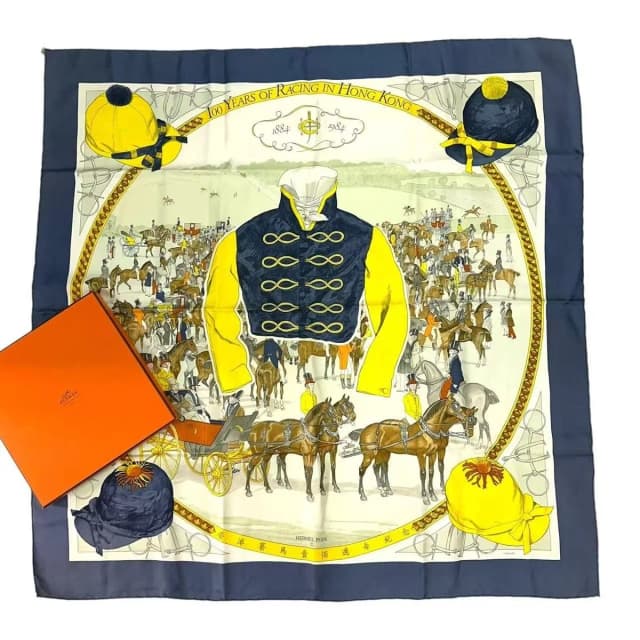 Hermès Carre 90 Scarf Hong Kong Horse Racing Anniversary 100 Years Of In Gray in Grey from The Reluxe, photo 1 of 1