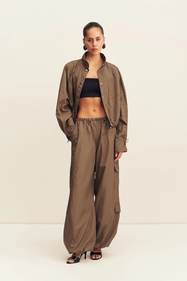 Shona Joy MALIKA NYLON PARACHUTE DRAWSTRING PANT - BRONZE, image 1 of 1 from Shona Joy