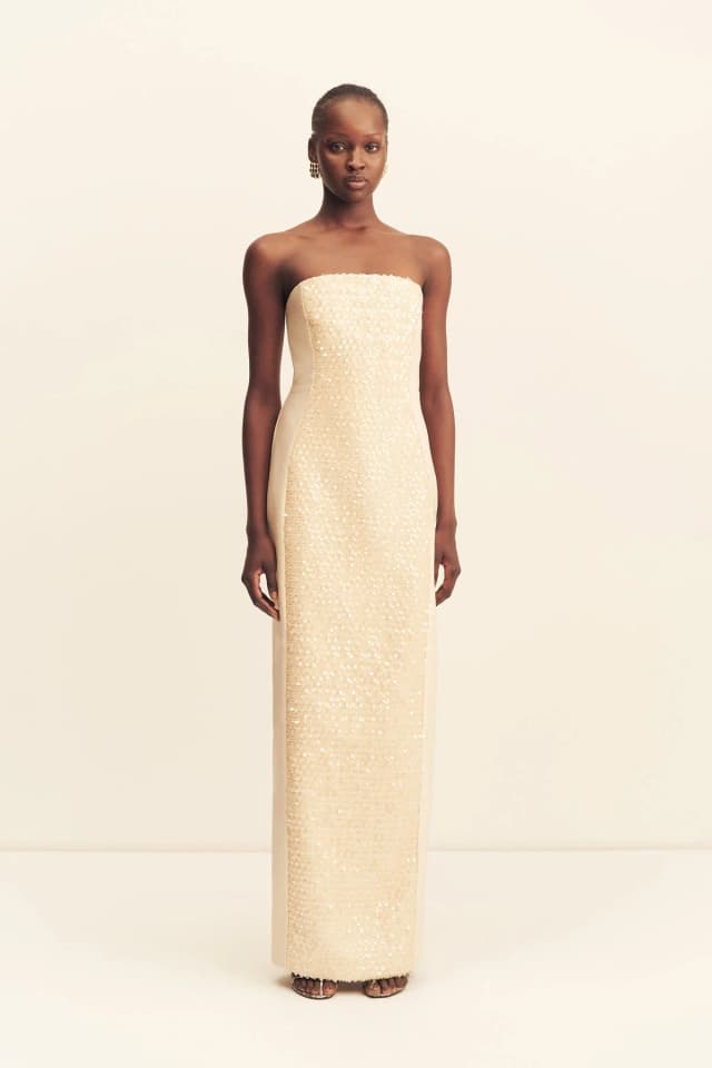 Shona Joy ELUNA PANELLED SEQUIN MAXI DRESS - MACADAMIA, image 1 of 1 from Shona Joy
