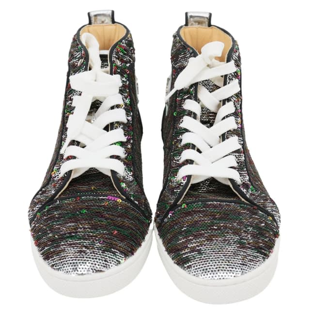 Christian Louboutin Bip High Top Sequins Sneaker Silver Size 38.5 in Silver Leather from Dallas Designer Handbags, photo 1 of 1