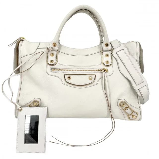 Balenciaga 2-Way Classic Metallic Edge Shoulder Bag Crossbody Leather White in White Leather from The Reluxe, photo 1 of 1