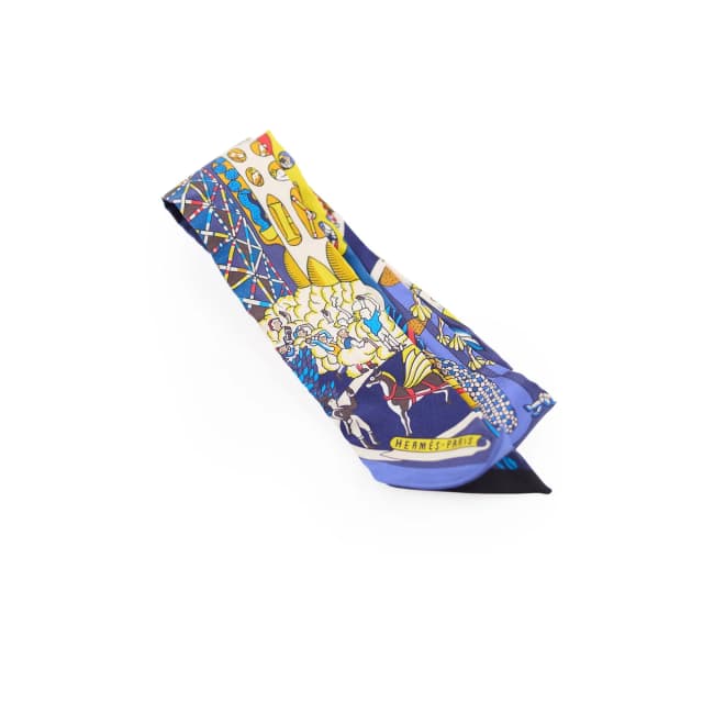 Hermès twilly explosion Universelle Silk Twilly Blue - C circle Stamp in Blue Silk from The Purse Affair, photo 1 of 1