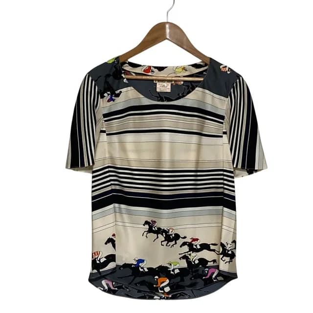 Hermès Jockey Silk T-Shirt 40 Beige in Beige Silk from The Reluxe, photo 1 of 1