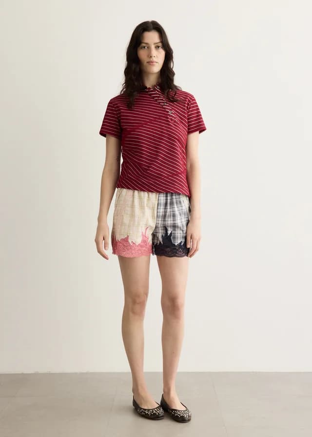 Andersson Bell Lace & Check Embroidered Boxer Shorts in PINK/NAVY, image 1 of 1 from Incu