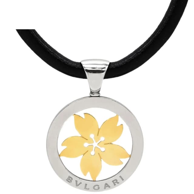 Bvlgari Necklace Tondo Sakura Pendant Yellow Gold Cherry Blossom Motif SS 18K in Yellow Leather from The Reluxe, photo 1 of 1