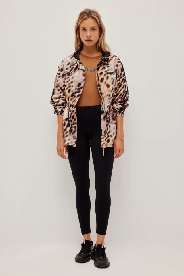 Athletica Hooded Spray Jacket 790 in LEOPARD BLUR, image 1 of 1 from Aje