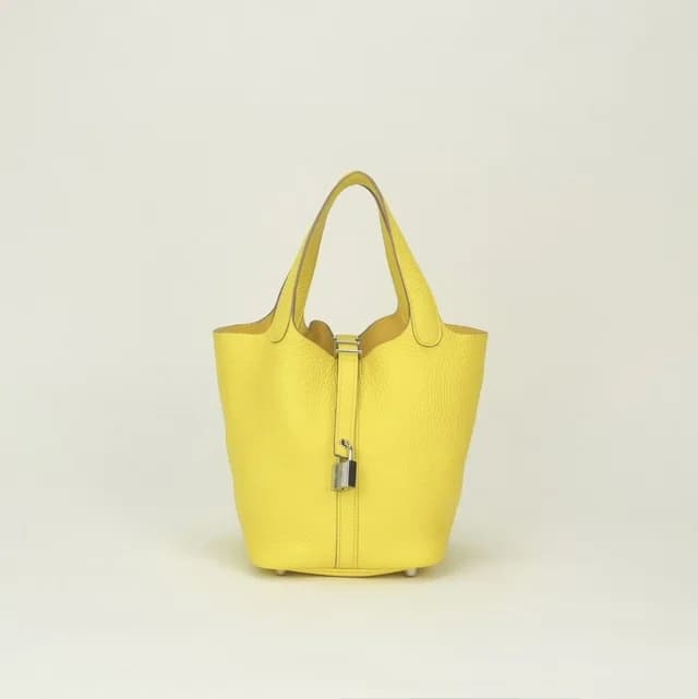 Hermès Picotin Lock PM Tote Taurillon Clemence Lime Yellow Silver in Yellow Clemence leather from The Reluxe, photo 1 of 1