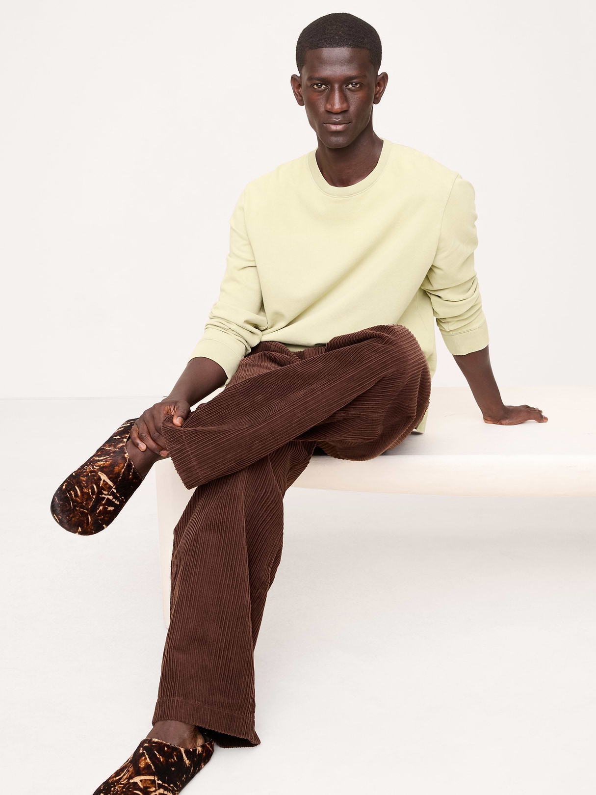 Banana Republic Sueded Cotton Long-Sleeve T-Shirt in Pale Yellow, image 1 of 1 from Banana Republic (US)