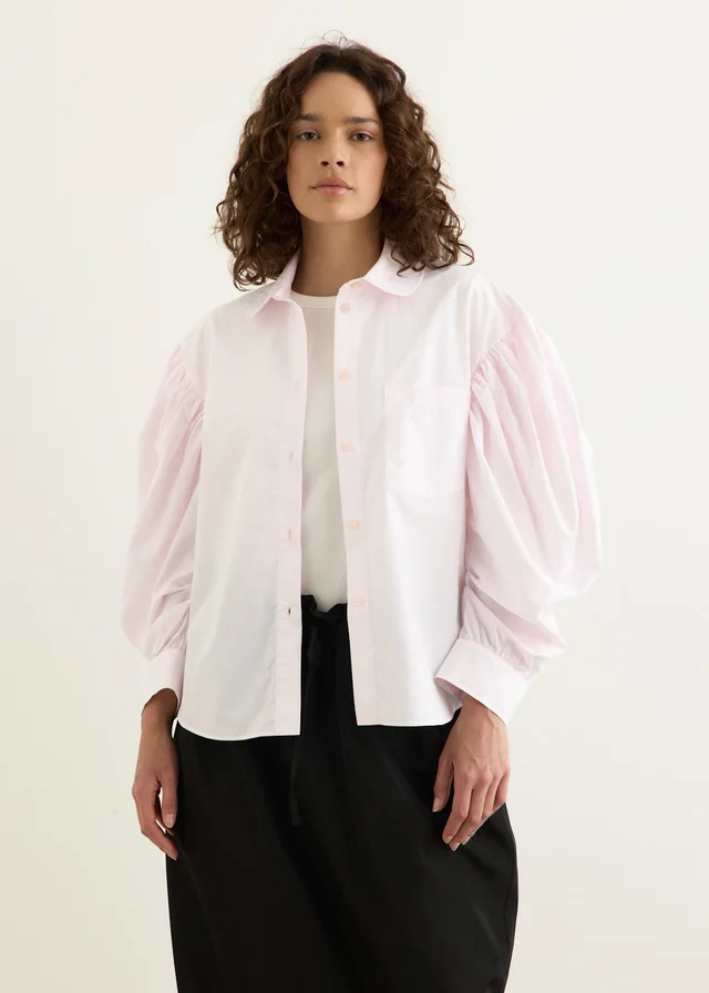Simone Rocha Boxy Draped Sleeve Round Collar Shirt in PINK, image 1 of 1 from Incu