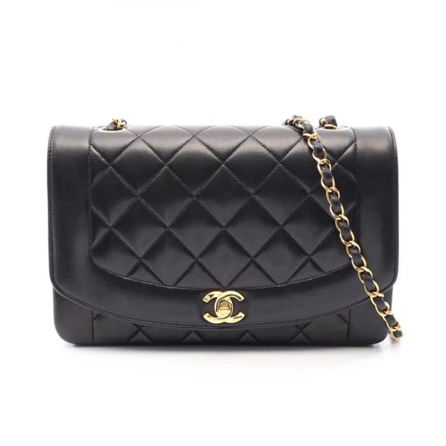 Chanel Shoulder Bag Quilted Diana Flap Black Lambskin Chain in Black Lambskin from The Reluxe, photo 1 of 1