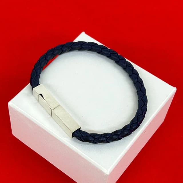 Bottega Veneta Intrecciato Leather 925 Sterling Silver Bracelet Navy in Navy Woven leather from The Reluxe, photo 1 of 1