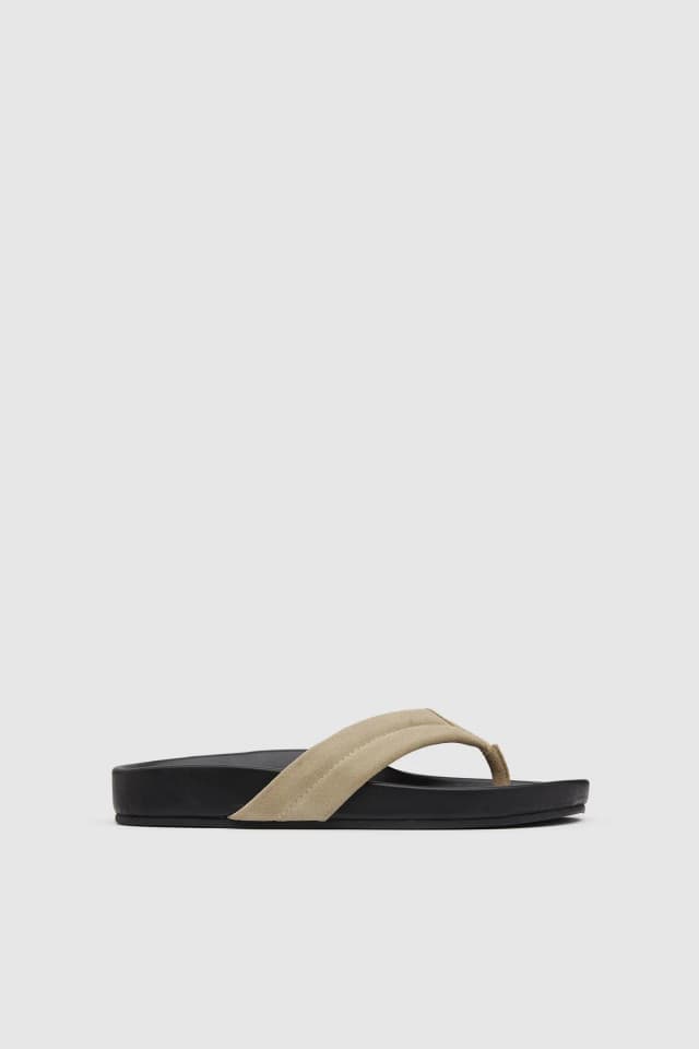 St Agni Suede Stitch Detail Thong Slide - Rock, image 1 of 1 from St. Agni