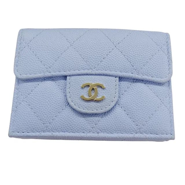 Chanel Wallet Trifold Caviar Leather Quilted Light Blue Gold Compact Mini in Blue Caviar leather from The Reluxe, photo 1 of 1