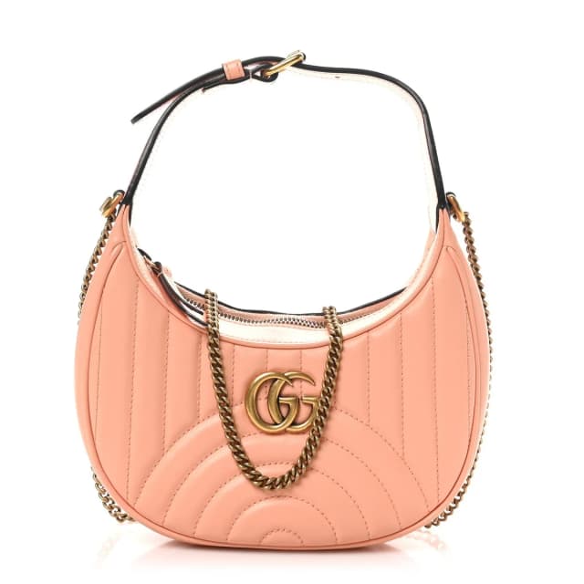 Gucci GG Marmont Half-Moon-Shaped Mini Calfskin Matelasse Leather Bag - Peachy Chic in Calfskin from H&T, photo 1 of 1
