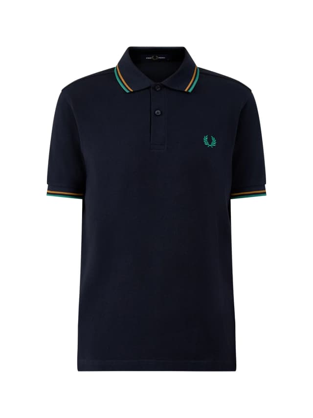 Fred Perry Twin Tipped Polo Shirt Navy in Navy/Dark Caramel/Sport Green, image 1 of 1 from Fenwick
