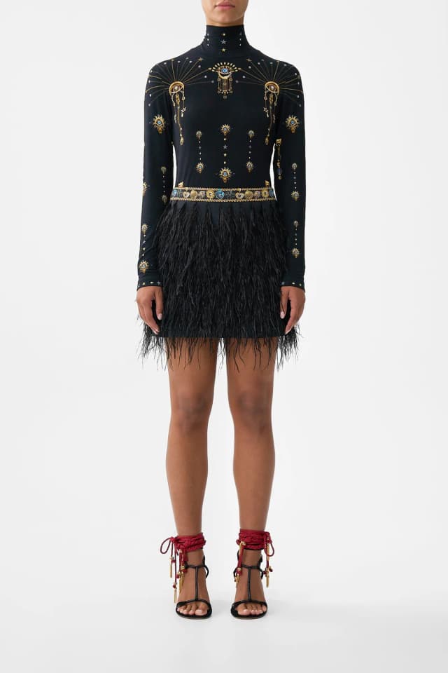 Camilla eBoutique FEATHER MINI SKIRT AMULETS AND ALCHEMY, image 1 of 1 from CAMILLA