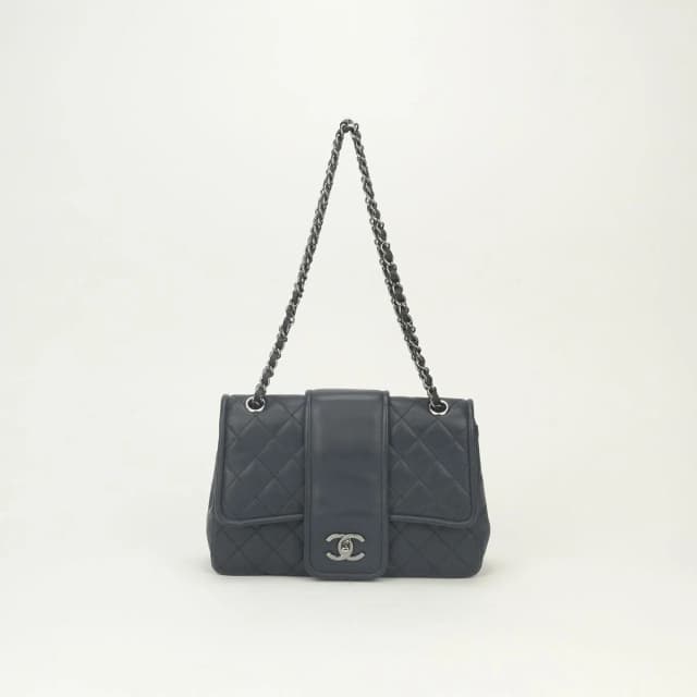 Chanel Quilted Shoulder Bag Lambskin Navy Blue Silver Double Chain S Flap CC in Navy Lambskin from The Reluxe, photo 1 of 1