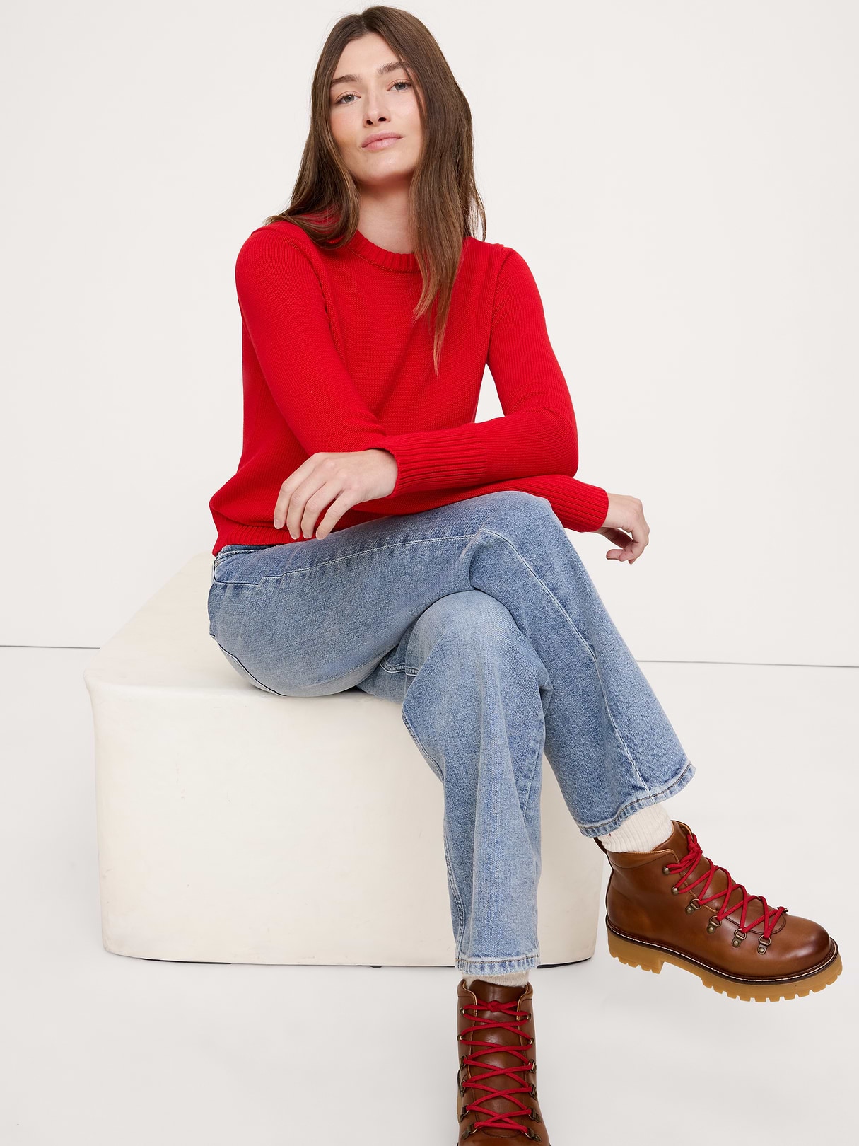 Banana Republic Cotton-Silk Crew-Neck Sweater in Holly Berry Red, image 1 of 1 from Banana Republic (US)