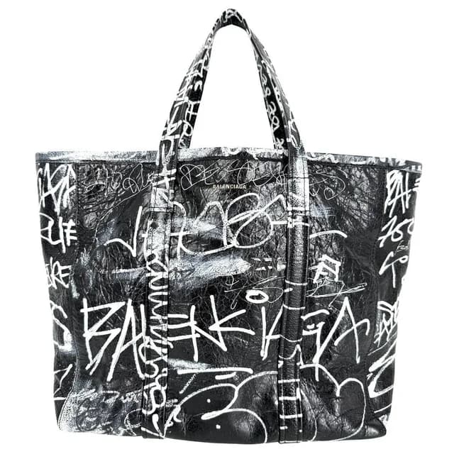 Balenciaga 2-Way Barbes Graffiti Tote Bag Shoulder Crossbody Leather Black White in Black Leather from The Reluxe, photo 1 of 1