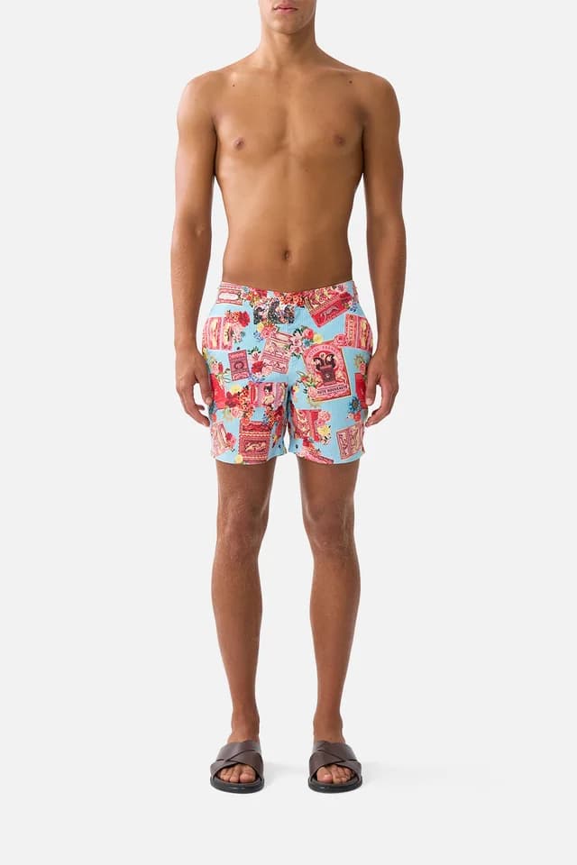 Camilla eBoutique MID LENGTH BOARDSHORT WITH FIXED WAIST PAPERS AND CURIOUS CAPERS, image 1 of 1 from CAMILLA