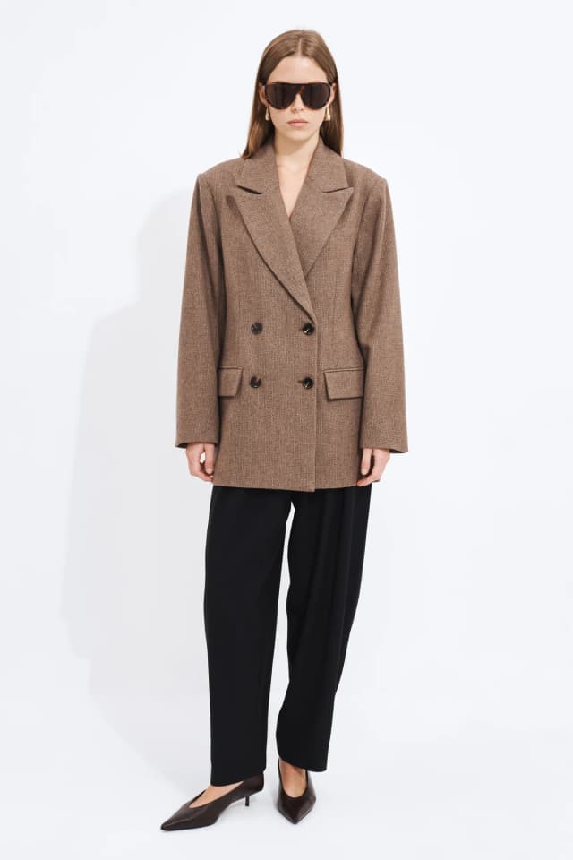 Aje Studio Millie Cropped Coat in SAND, image 1 of 1 from Aje