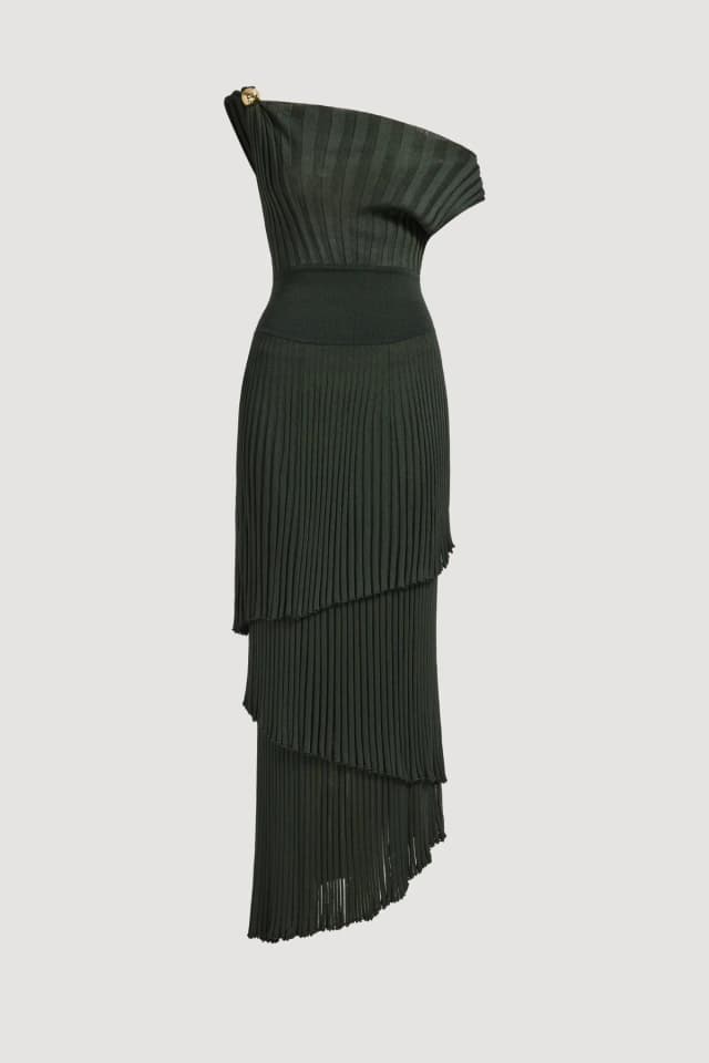 AJE Carmine Knit Midi Dress in HUNTER GREEN, image 1 of 1 from Aje