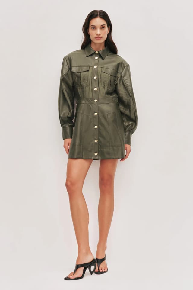 AJE Darci Mini Dress in OLIVE, image 1 of 1 from Aje