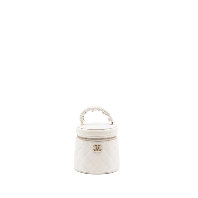 Chanel Ruched Top Handle Vanity Case Lambskin White LGHW in White Lambskin from EMIER, photo 1 of 1