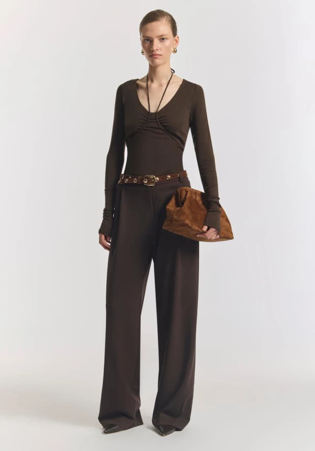 VIKTORIA & WOODS Priscilla Merino Top in CHOCOLATE, image 1 of 1 from Viktoria & Woods