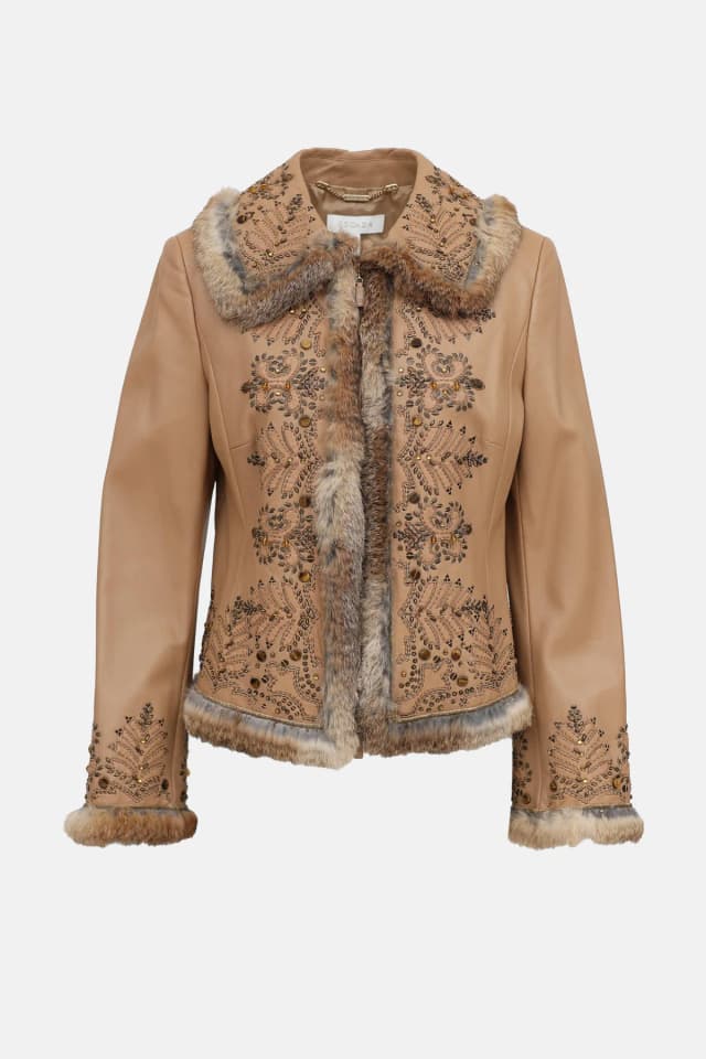 Escada C. 2000s Fur Trim Leather Jacket in Leather from VSP Consignment, photo 1 of 1