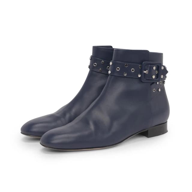 Jimmy Choo Hallie Studded Boots 38 in Navy Calfskin from Blue Spinach, photo 1 of 1