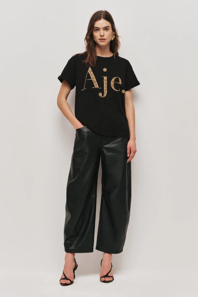 AJE Horizon Logo Tee in BLACK/GOLD, image 1 of 1 from Aje