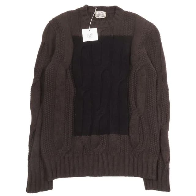 Hermès Sweater Cable Knit Wool Cashmere Long Sleeve Crew Neck Top L Dark Brown in Brown Cashmere from The Reluxe, photo 1 of 1