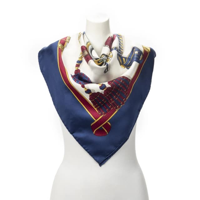 Hermès Scarf Navy Red Yellow Twill Silk in Red Silk from The Reluxe, photo 1 of 1