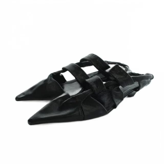 Bottega Veneta Sandals Pointed Toe Leather Logo Black 36 in Black Leather from The Reluxe, photo 1 of 1