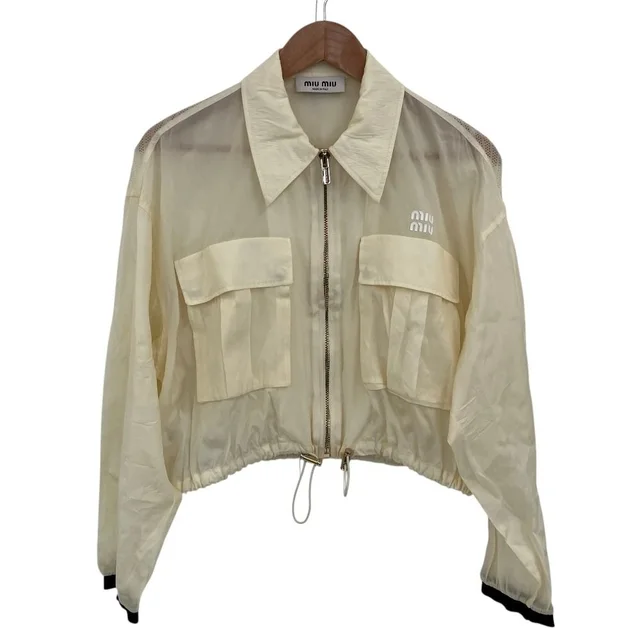 Miu Miu Logo Technical Silk Cropped Jacket Ivory 38 in White Silk from The Reluxe, photo 1 of 1