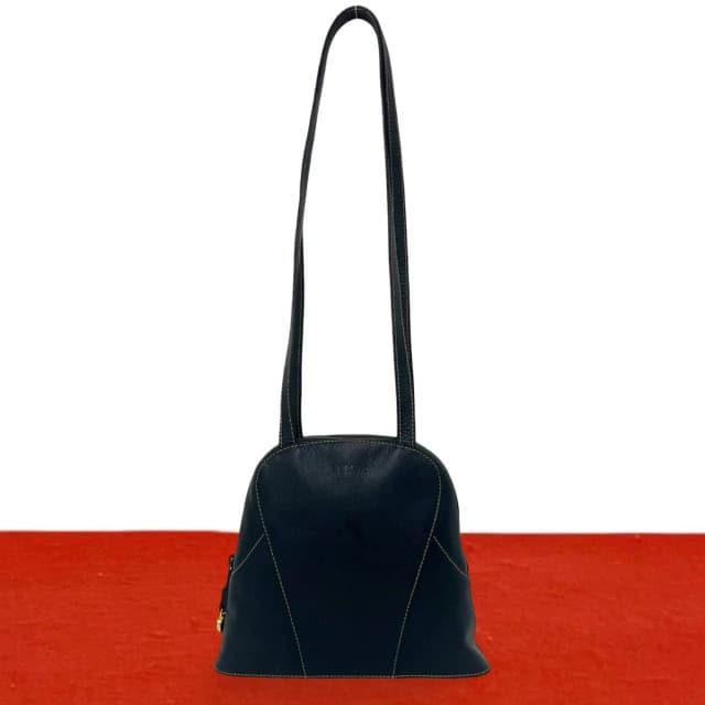 Loewe Vintage Logo Stamp Leather Round Zip Tote Shoulder Bag Navy in Navy Leather from The Reluxe, photo 1 of 1