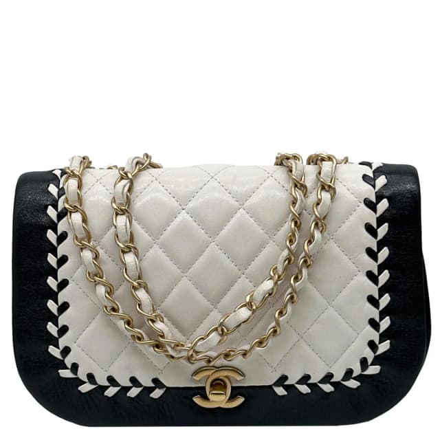 Chanel Braided Saddle Flap Quilted Lambskin Crossbody Bag Bicolor in Lambskin from Dallas Designer Handbags, photo 1 of 1