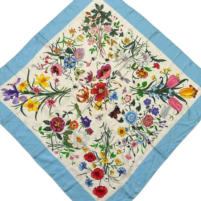 Gucci Scarf Light Blue Green Multi Floral Pattern in Blue from The Reluxe, photo 1 of 1