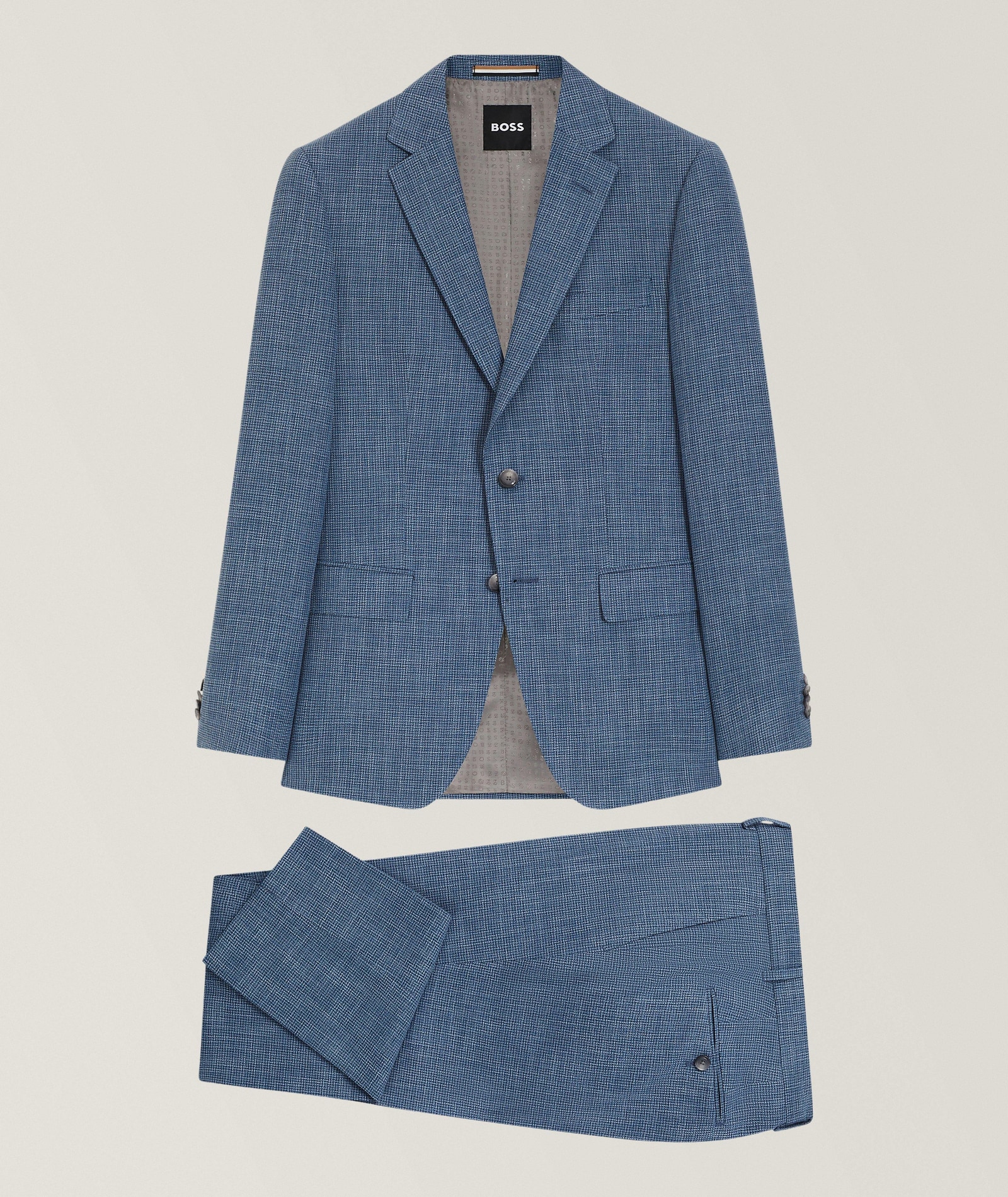BOSS Woven Wool-Cotton Suit in Blue 52% cotton, 48% virgin wool, image 1 of 1 from Harry Rosen